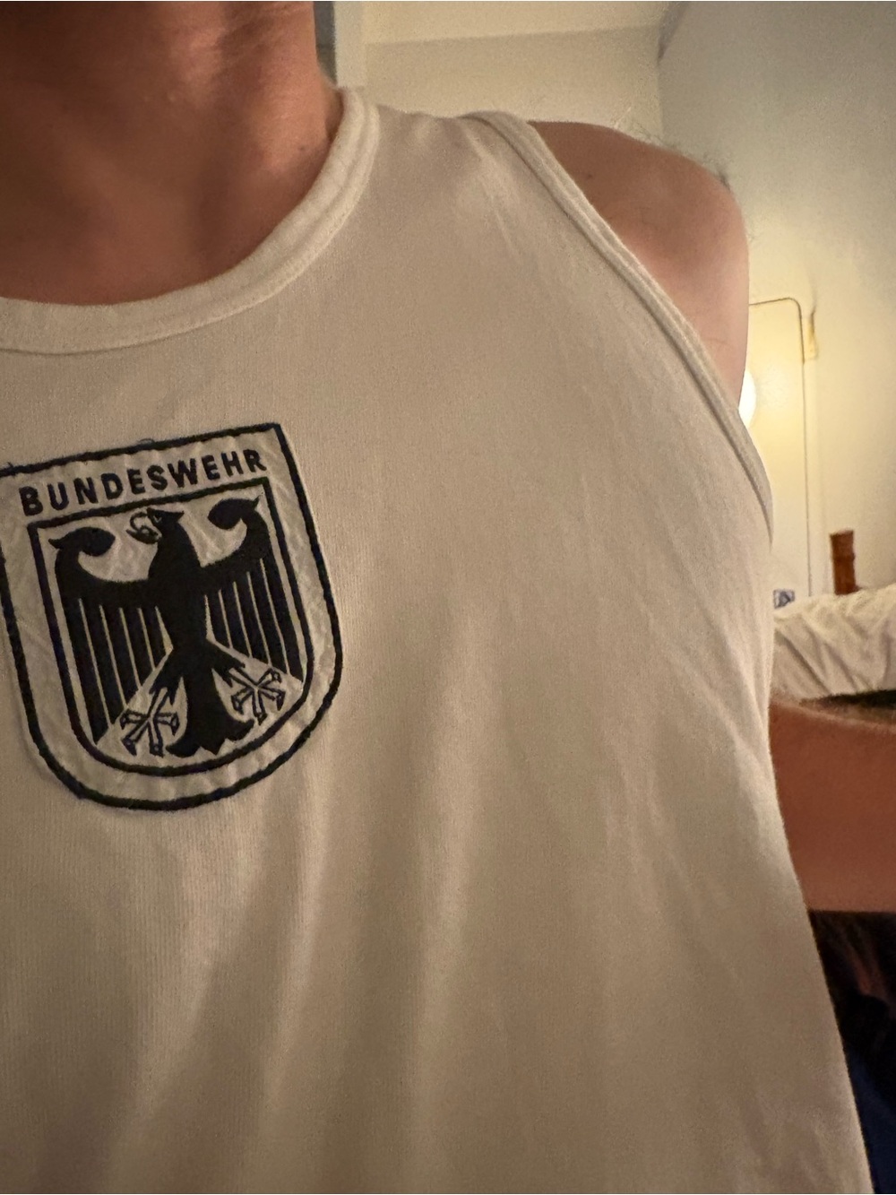 Tank top in White. Cotton. Embroidered black eagle crest. - Picture 13 of 14